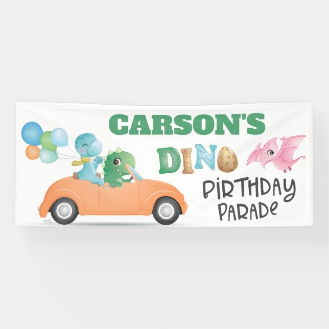 Dinosaurier Drive By Birthday Parade Party Banner (Horizontal)