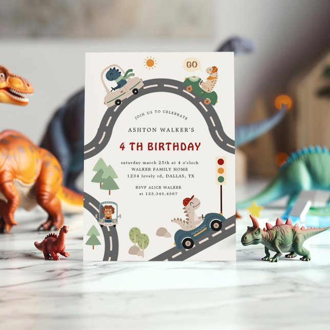 Dinosaurier Driver Party Animals Kindergeburtstag Einladung (Von Creator hochgeladen)