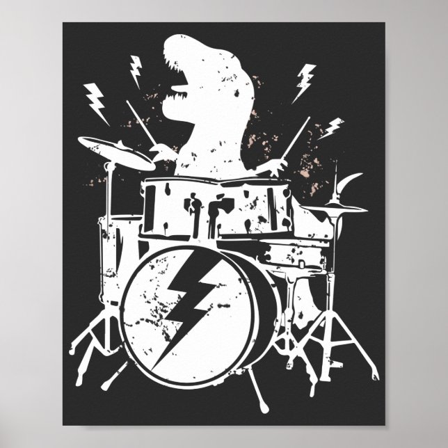 Dinosaurier Drums Music Playing T rex Poster (Vorne)