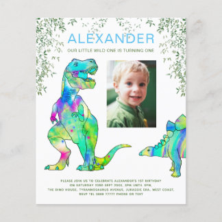 Dinosaurier Dschungel 1. Geburtstag Party Mittelbl Flyer