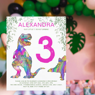 Dinosaurier Dschungel 3. Geburtstag Party rosa Bud