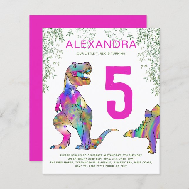 Dinosaurier Dschungel 5. Geburtstag Party rosa Bud (Vorne/Hinten)