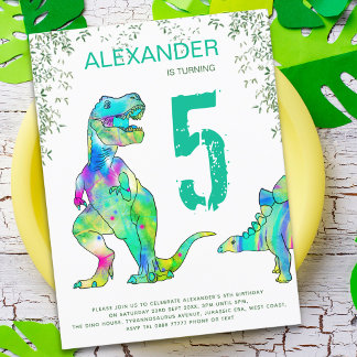 Dinosaurier Dschungel 5. Geburtstagsparty Einladungspostkarte