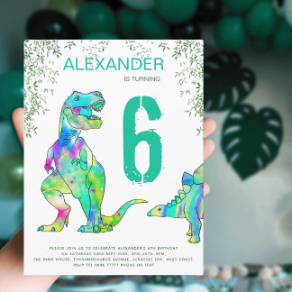 Dinosaurier-Dschungel Party Jungs Geburtstagsbudge Einladungspostkarte