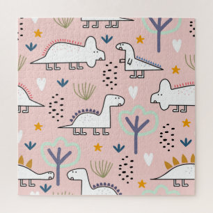 Dinosaurier-Dschungel: Vintage kinderreiche Illust Puzzle