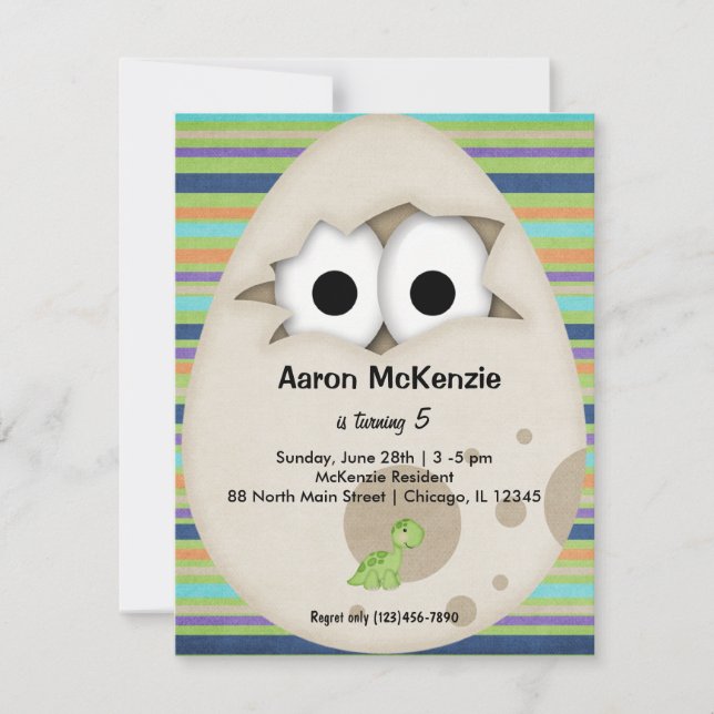 Dinosaurier Egg Einladung (Vorderseite)