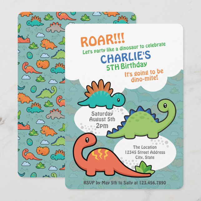 Dinosaurier Einladung (Vorne/Hinten)