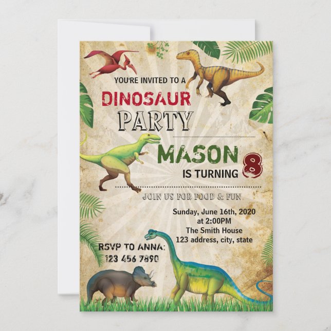 Dinosaurier Einladung zum Geburtstag (Vorderseite)