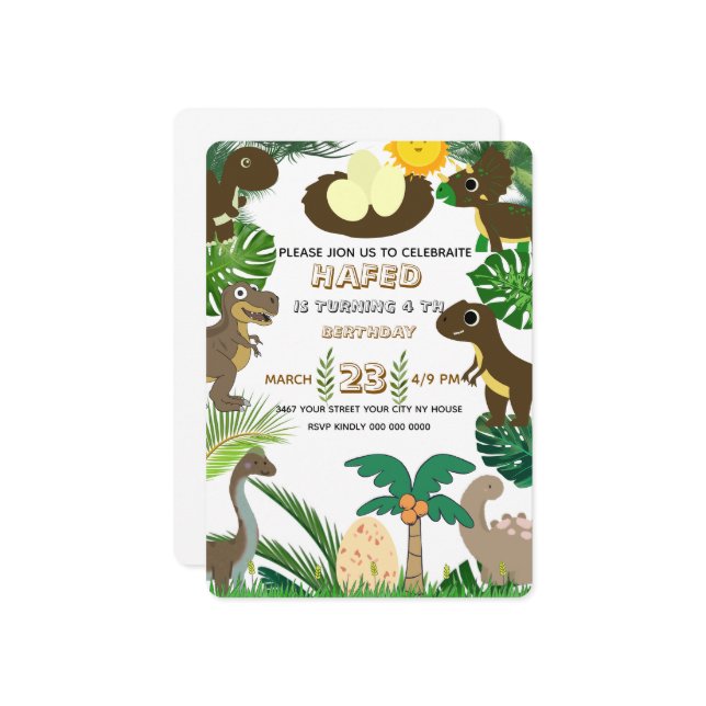 Dinosaurier Einladung zum Geburtstag: Dino Adventu (Vorderseite/Rückseite Beispiel)