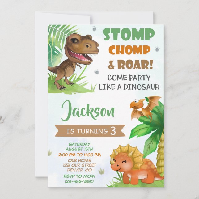 Dinosaurier Einladung zum Geburtstag Dino Einladun (Vorderseite)