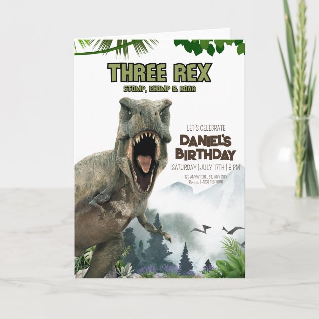 Dinosaurier Einladung zum Geburtstag Einladung Dre (Vorderseite)