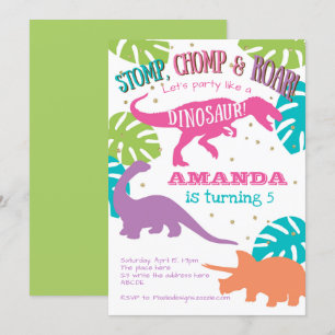 Dinosaurier Einladung zum Geburtstag, Rosa, Mädche