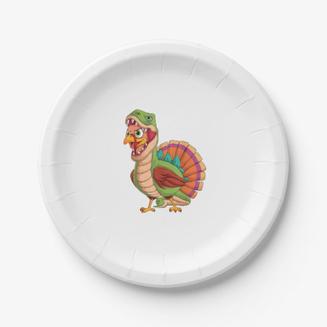 Dinosaurier Erntedank Boys Turkey Saurus T rex Tur Pappteller (Vorderseite)