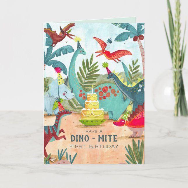 Dinosaurier erste Kindergeburtstag-Karte Karte (Vorderseite)