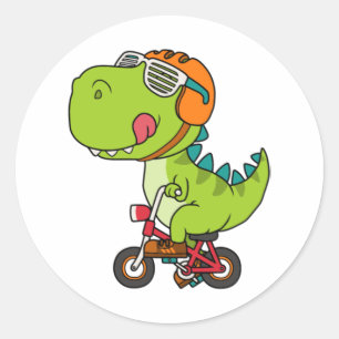 Dinosaurier fahren mit dem Fahrrad Runder Aufkleber