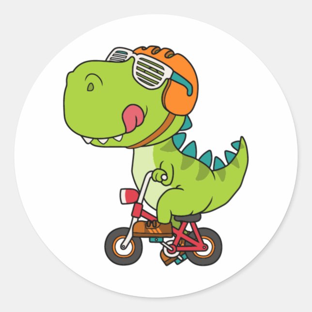 Dinosaurier fahren mit dem Fahrrad Runder Aufkleber (Vorderseite)