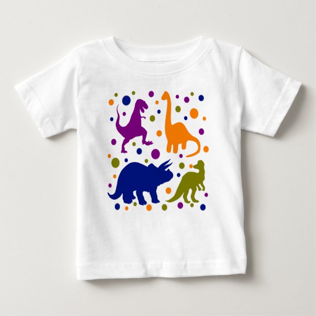 Dinosaurier farbenfrohe Polka Dot Baby-Kinder Baby T-shirt (Vorderseite)
