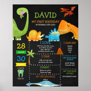 Dinosaurier First Birthday Chalkboard Milestone Poster