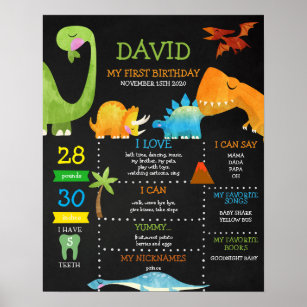 Dinosaurier First Birthday Chalkboard Milestone Poster