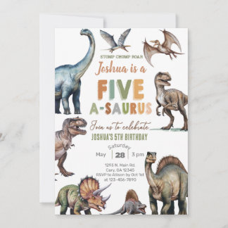 Dinosaurier Five A-Saurus Junge 5. Geburtstagseinl Einladung