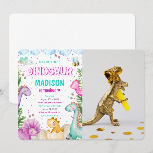 Dinosaurier Foto Einladung (Vorne/Hinten)