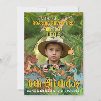 Dinosaurier-Foto-Einladung zum 6. Geburtstag Einladung