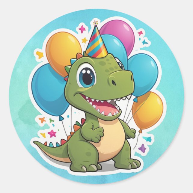Dinosaurier für Geburtstagsparty Runder Aufkleber (Vorderseite)
