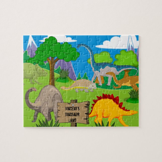 Dinosaurier für personalisiertes Kind Puzzle (Horizontal)