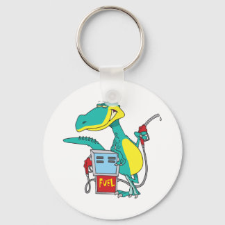 Dinosaurier-Gaspumpe Cartoon mit fossilen Brennsto Schlüsselanhänger