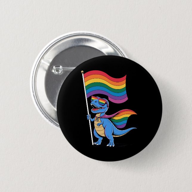 Dinosaurier Gay Pride LGBT Rainbow Flag Button (Vorne & Hinten)