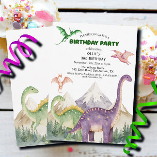 Dinosaurier & Gebirge 3. Geburtstags-Party Einladung