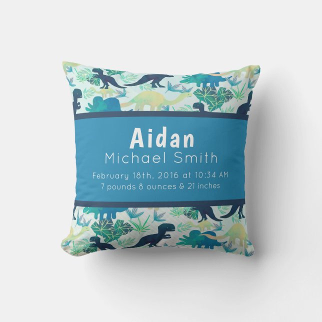 Dinosaurier-Geburts-Notfall-Marine-Kissen-blaues Kissen (Vorderseite)