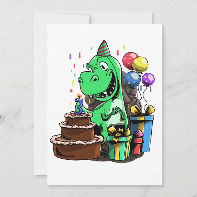 Dinosaurier Geburtstag - 3 Jahre alt Einladung (Vorderseite)