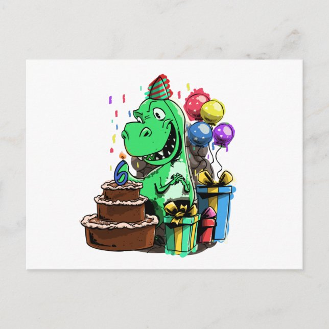 Dinosaurier Geburtstag 6 Postkarte (Vorderseite)
