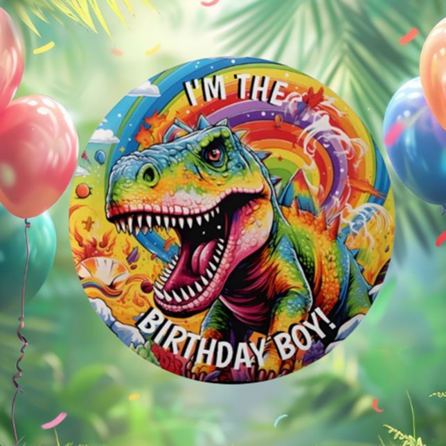 Dinosaurier Geburtstag bunt niedlich Button (Cute Colorful Dinosaur Birthday Button for Fun Celebrations!)
