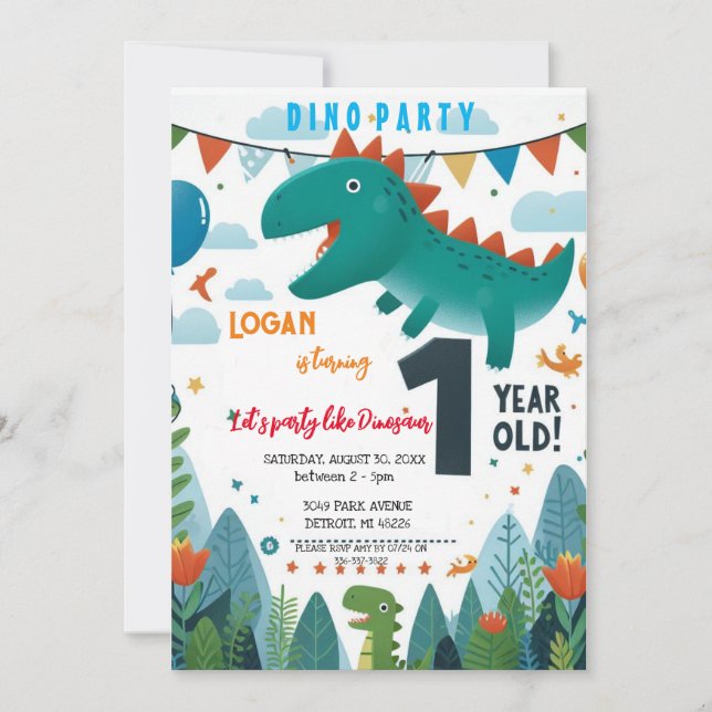 Dinosaurier Geburtstag Einladung (Vorderseite)