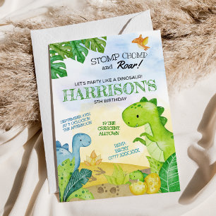Dinosaurier Geburtstag Einladung Stomp, Chomp & Ro