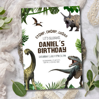Dinosaurier Geburtstag Jurassic Stomp Chomp und Ro Einladung
