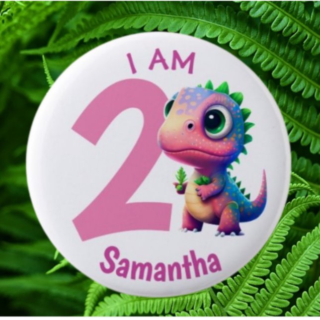 Dinosaurier Geburtstag Pink Button (Fun Pink Jurassic Dinosaur Collection/Pin Set)
