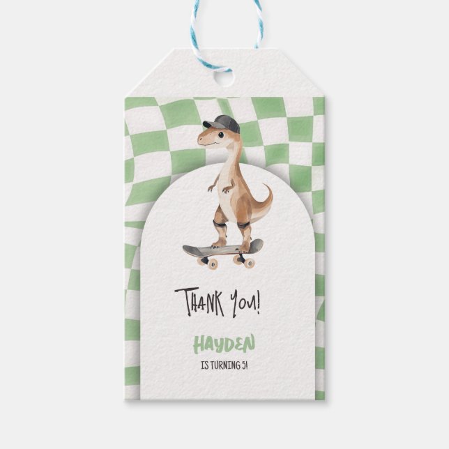 Dinosaurier Geburtstag Retro T Rex Checkered Geschenkanhänger (Vorderseite)