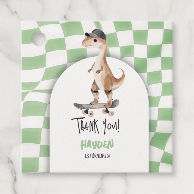 Dinosaurier Geburtstag Retro T Rex Checkered Geschenkanhänger (Vorderseite)