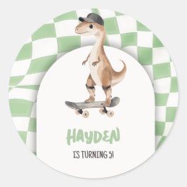 Dinosaurier Geburtstag Retro T Rex Checkered Runder Aufkleber