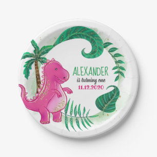 Dinosaurier-Geburtstags-Party rosa Trex Dino Pappteller