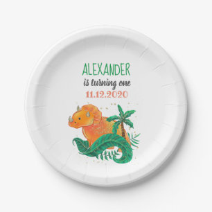Dinosaurier-Geburtstags-Partyniedlicher orange Pappteller