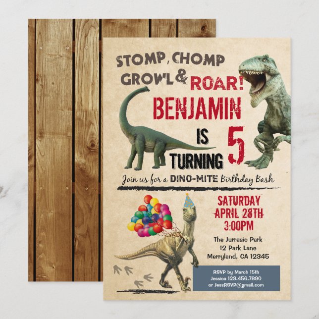 Dinosaurier Geburtstagseinladung Einladung (Vorne/Hinten)