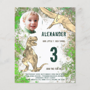 Dinosaurier-Geburtstagsfeier-Foto-Budget Flyer