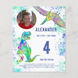 Dinosaurier-Geburtstagsfeier-Foto-Budget Flyer