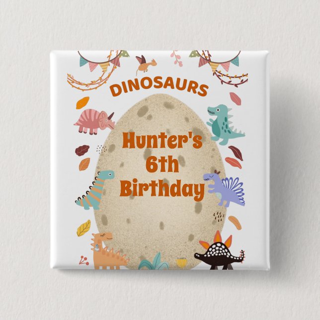 Dinosaurier-Geburtstagsfeier mit riesigem Dino-Ei Button (Vorderseite)