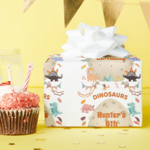 Dinosaurier-Geburtstagsfeier mit riesigem Dino-Ei Geschenkpapier