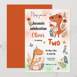 Dinosaurier Geburtstagsfeier Orange Watercolor Einladung